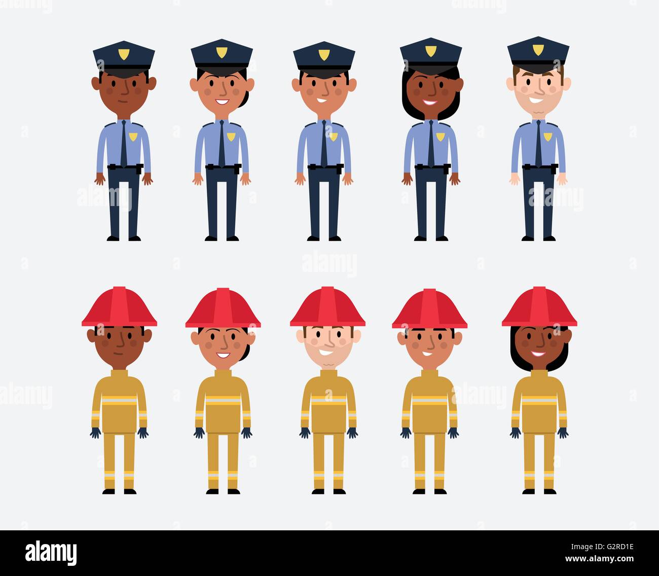 Illustrations Of Occupations In USA Police And Fire Services Stock Vector