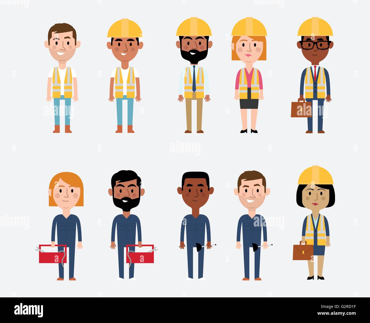 Character Illustrations Depicting Construction Occupations Stock Vector