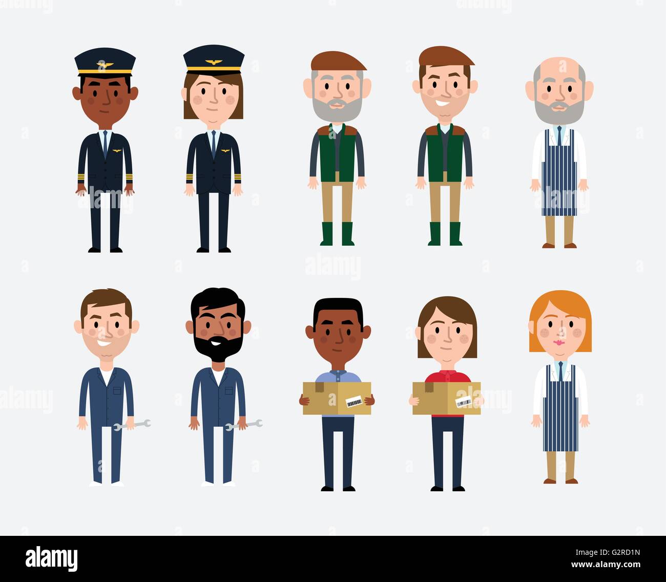 Character Illustrations Depicting Assorted Occupations Stock Vector