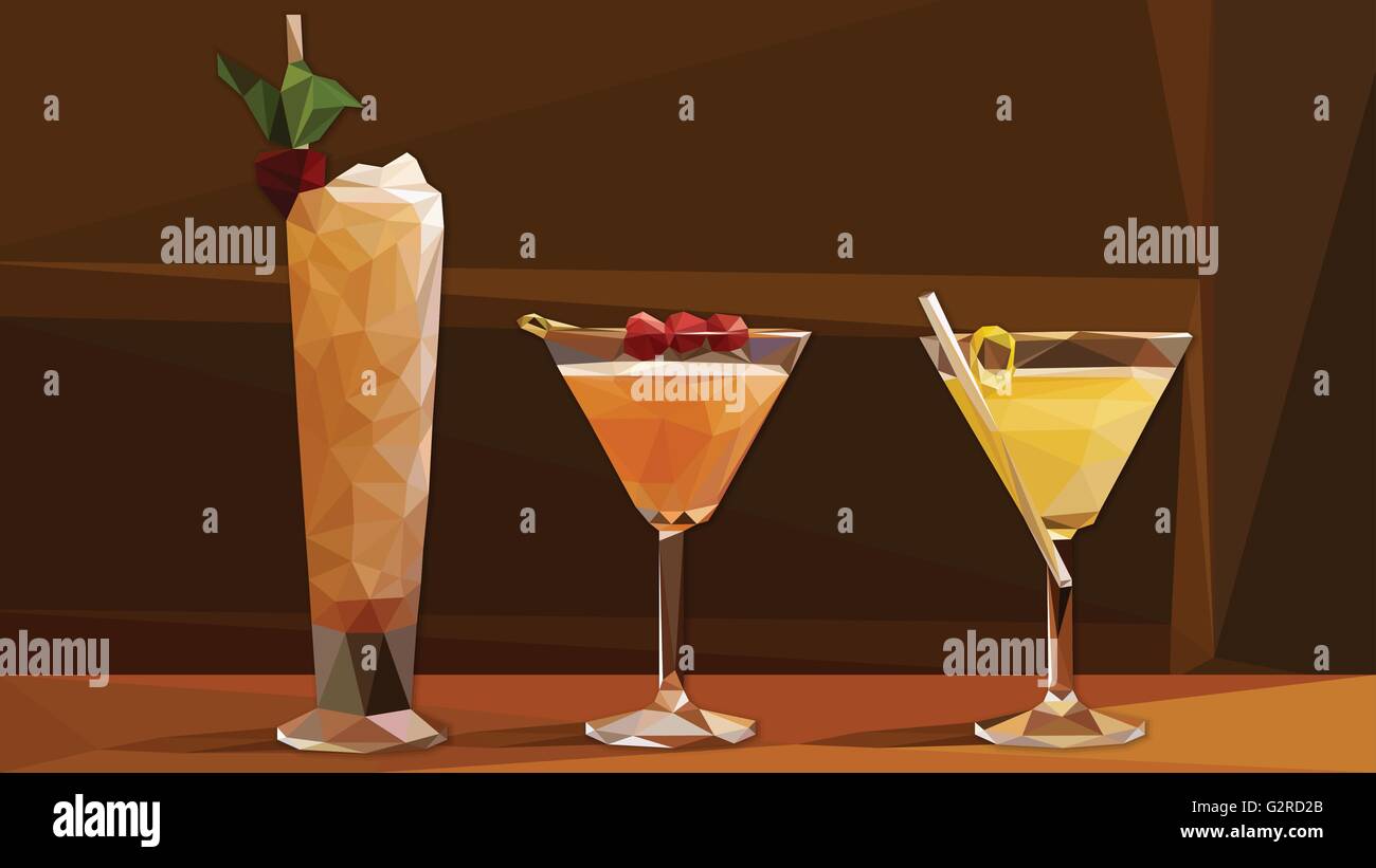 Low Poly Vector Cocktails on a Bar Stock Vector