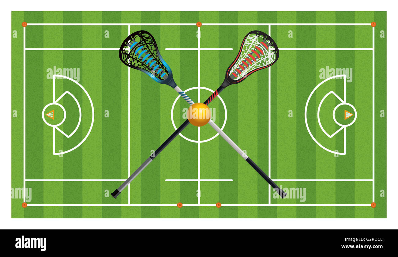 An aerial view of a realistic lacrosse field with crossed sticks and ball Stock Photo Alamy