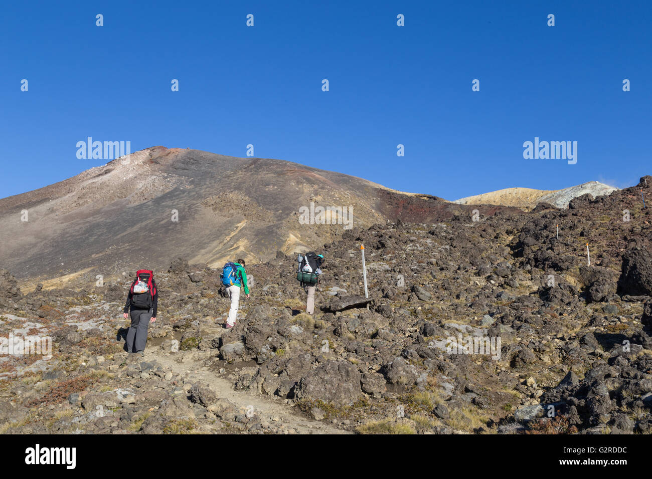 Tongariro National Park, New Zealand - March 01, 2015: Tourists hiking ...