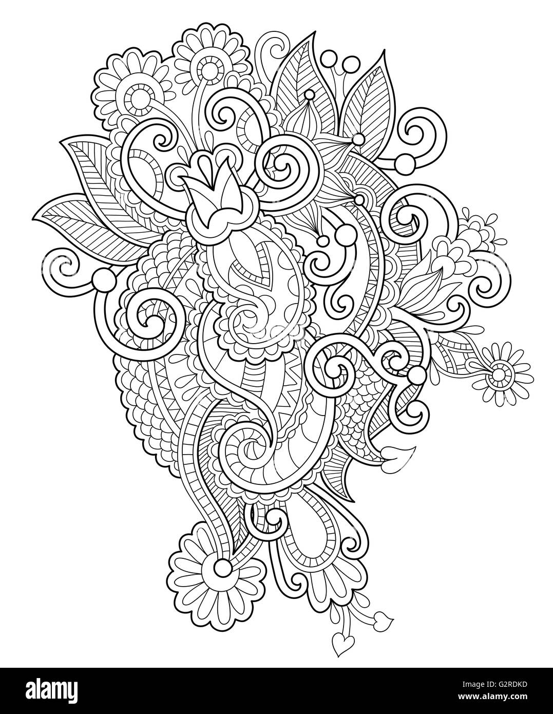 black and white zentangle line art flower drawing, graphic print Stock ...
