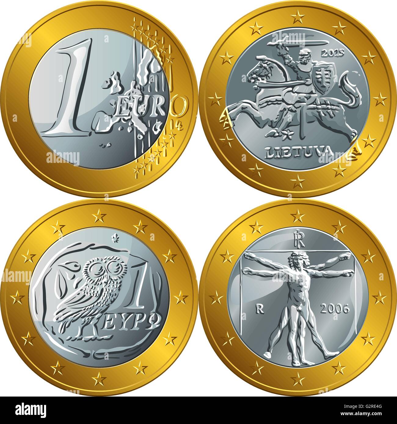 vector money gold coin one euro Stock Vector