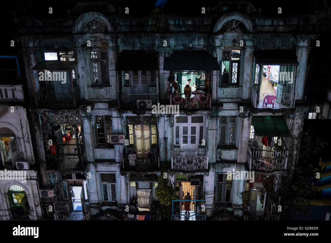 View Of A Block Of Buildings At Nighttime In Yangon Myanmar Stock Photo Alamy