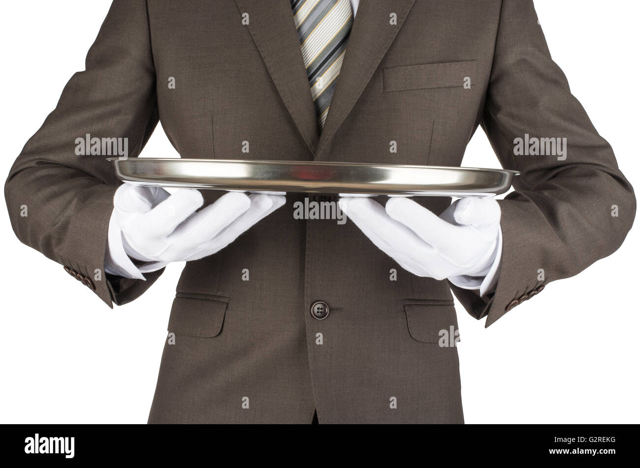Male waiter holding tray Stock Photo Alamy