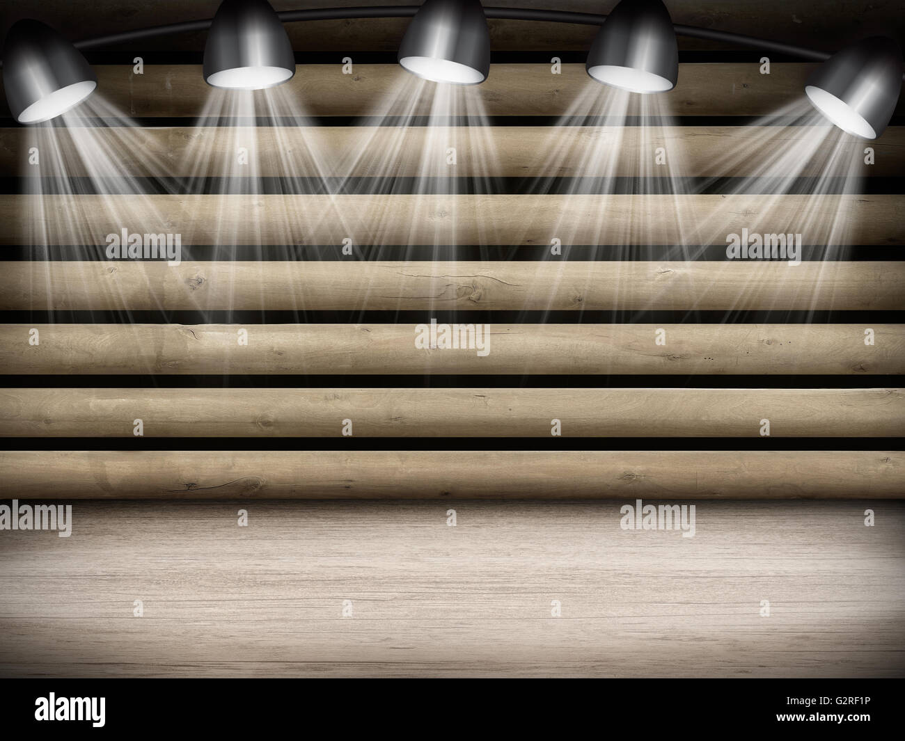 Illuminated empty concert stage with rays of light Stock Photo - Alamy