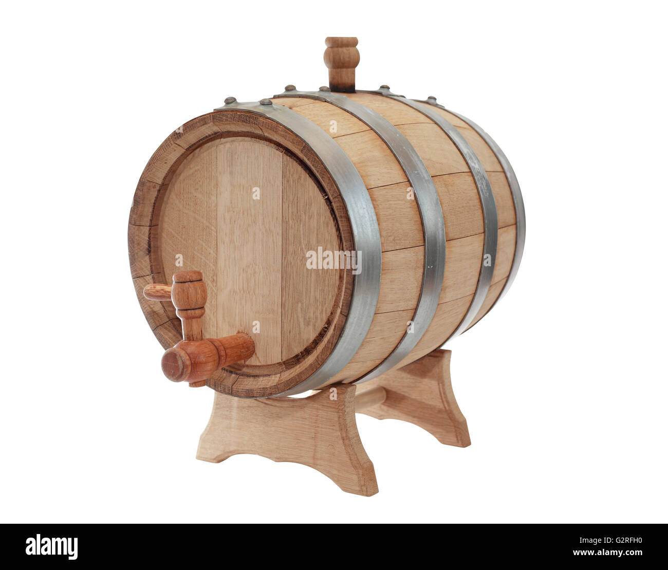 Nice oak barrel with faucet on white background. Isolated with clipping