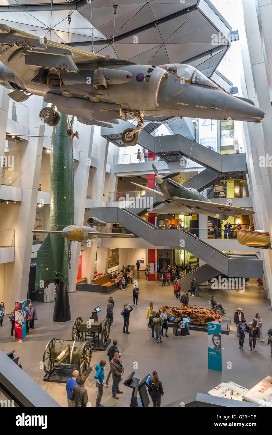 Main exhibition space at the Imperial War Museum, Lambeth, London, England, UK Stock Photo