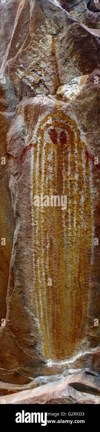 Wardaman cave paintings known as 'rock art' near Judbarra /Gregory National Park, Northern Territory, Australia Stock Photo