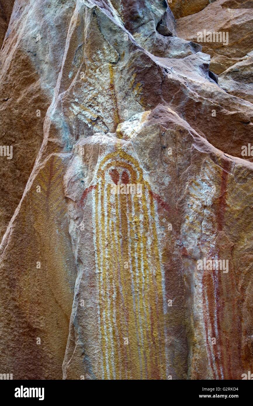 Wardaman cave paintings known as 'rock art' near Judbarra /Gregory National Park, Northern Territory, Australia Stock Photo