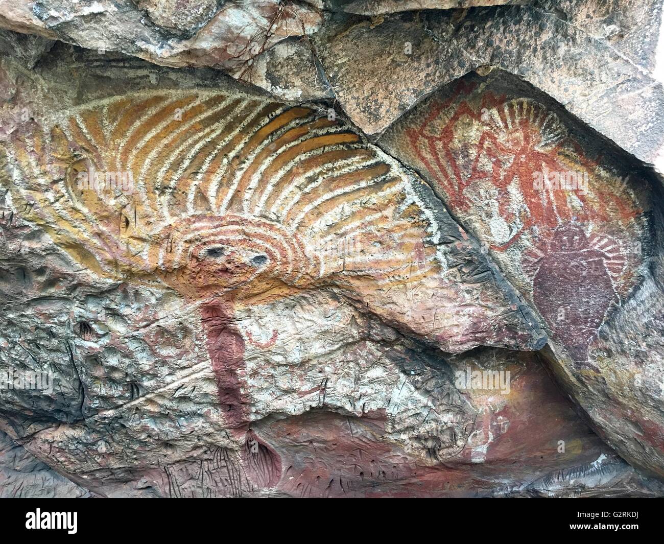 Wardaman paintings known as 'Moon Dreaming' near Judbarra /Gregory National Park, Northern Territory, Australia featured on NOVA with Bill Harney Stock Photo
