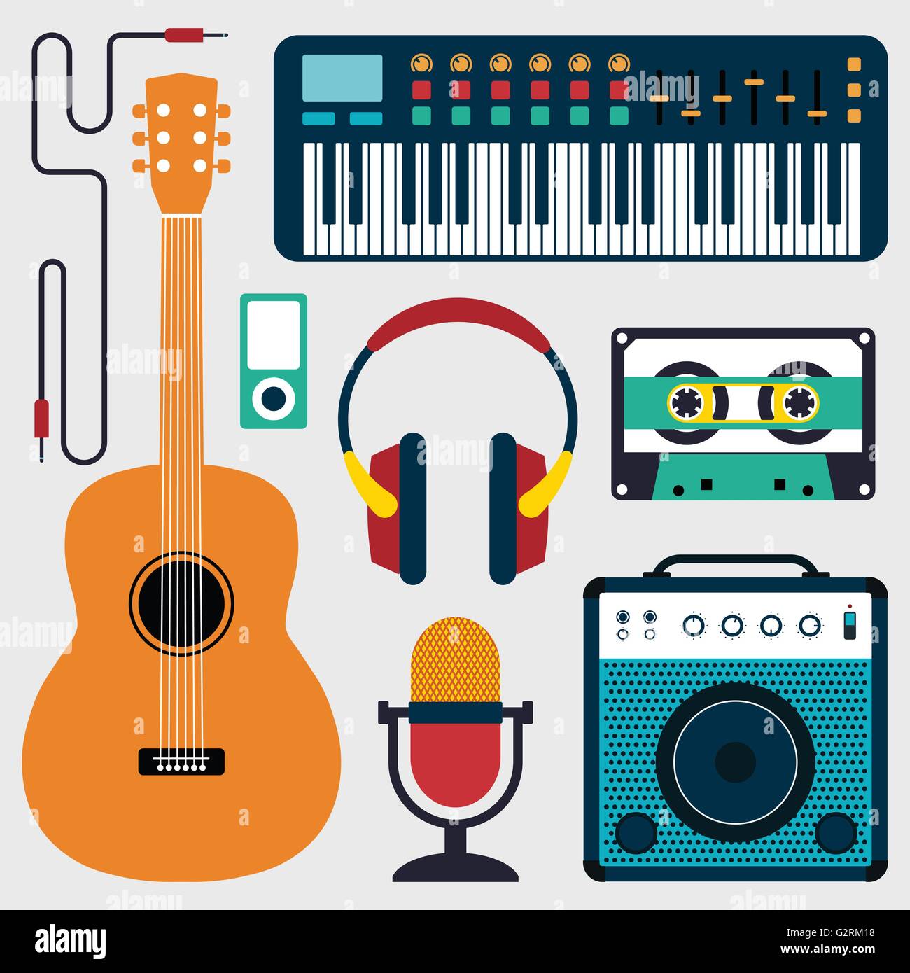 Collection of music instruments and sound flat design vector illustration Stock Vector