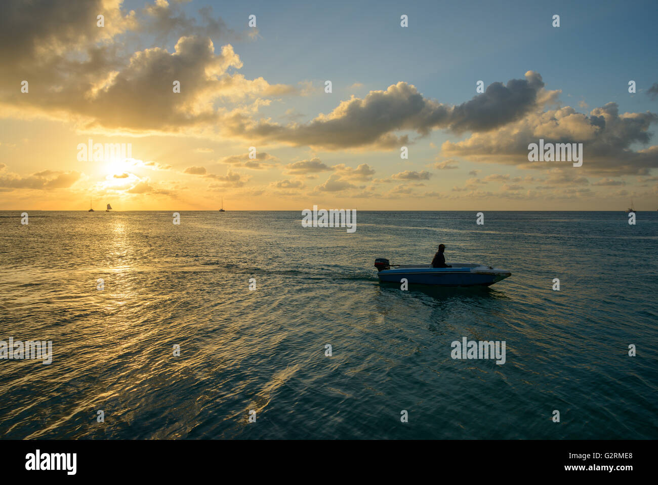 Sunset near Caye Caulker in Belize Stock Photo