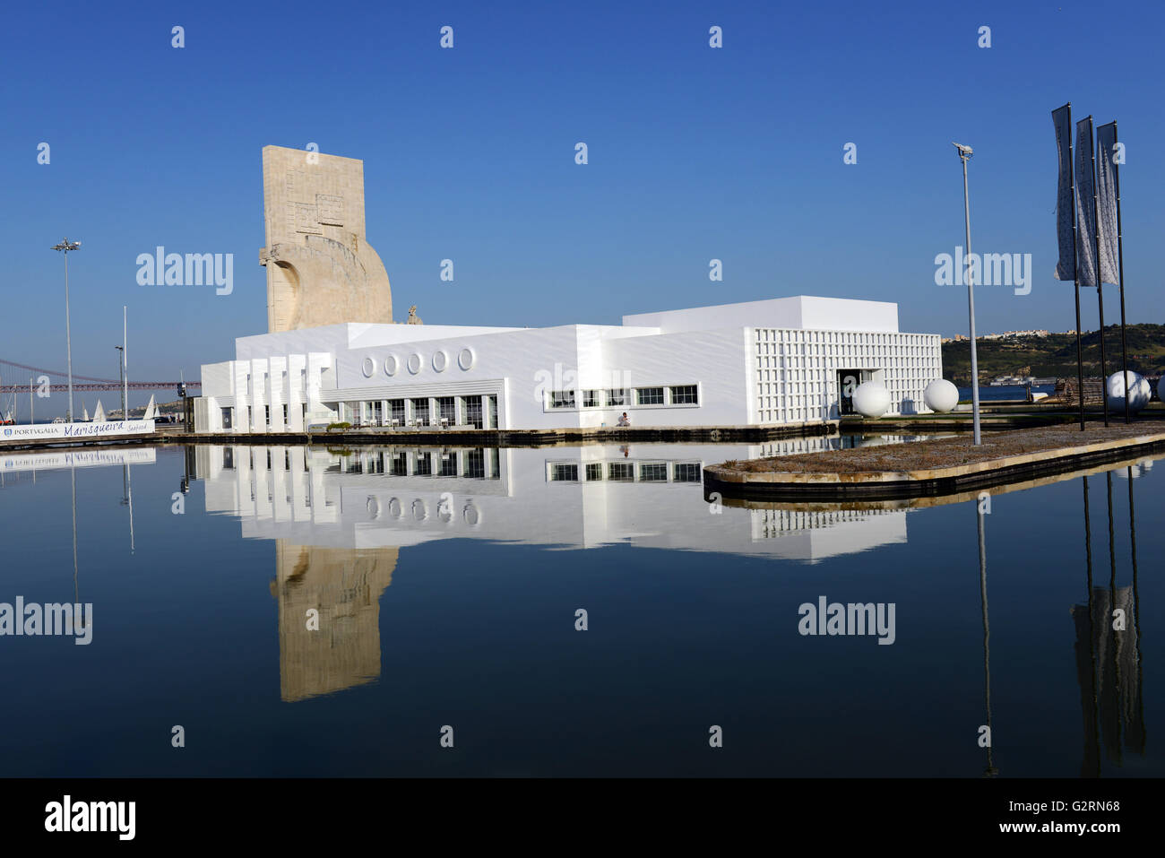 A reflection of the Monument to the Discoveries in Belem, Lisbon. Stock Photo