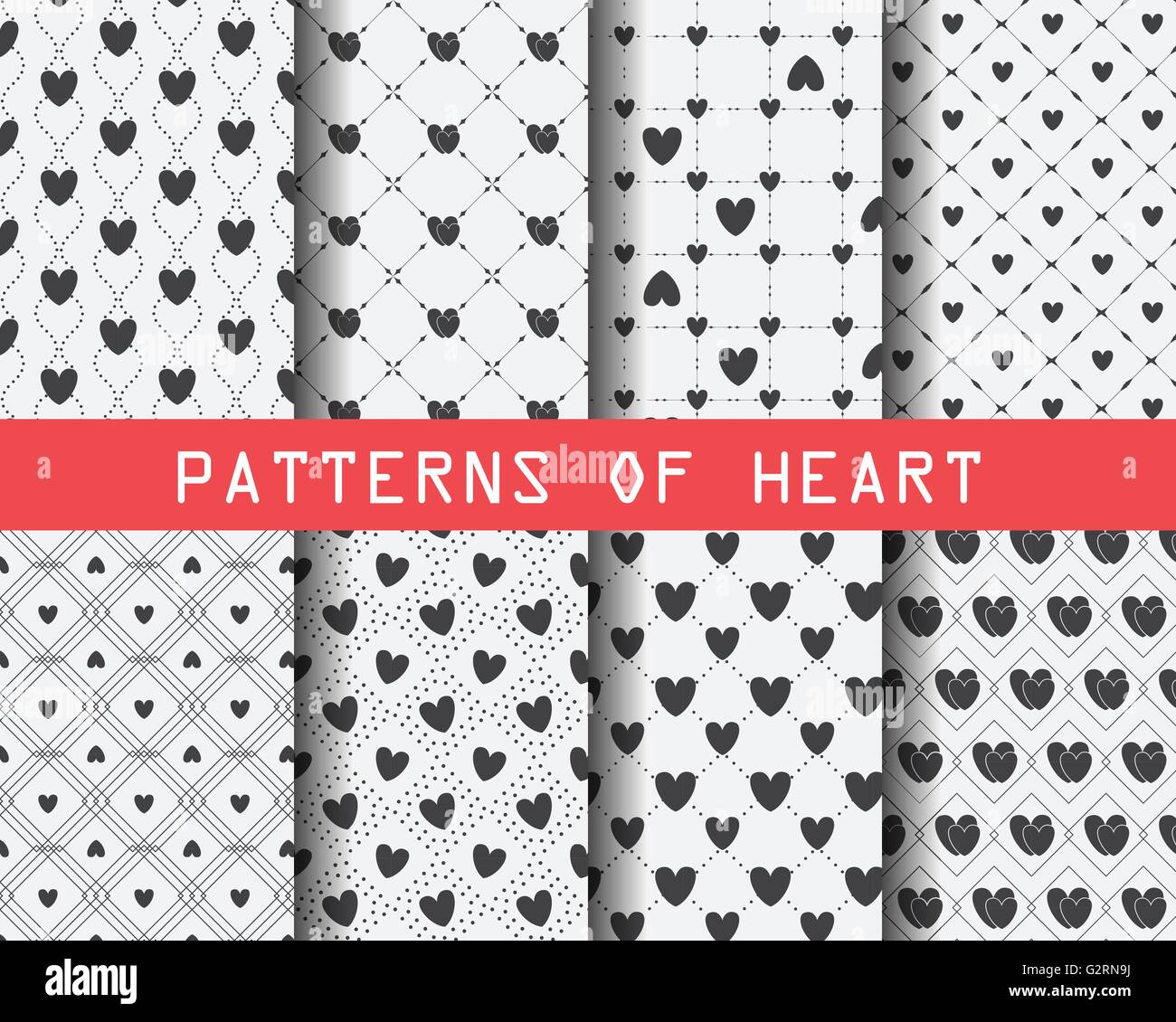 set of black and white Heart patterns, for valentines day, Pattern Swatches, vector, Endless texture can be used for wallpaper,  Stock Vector
