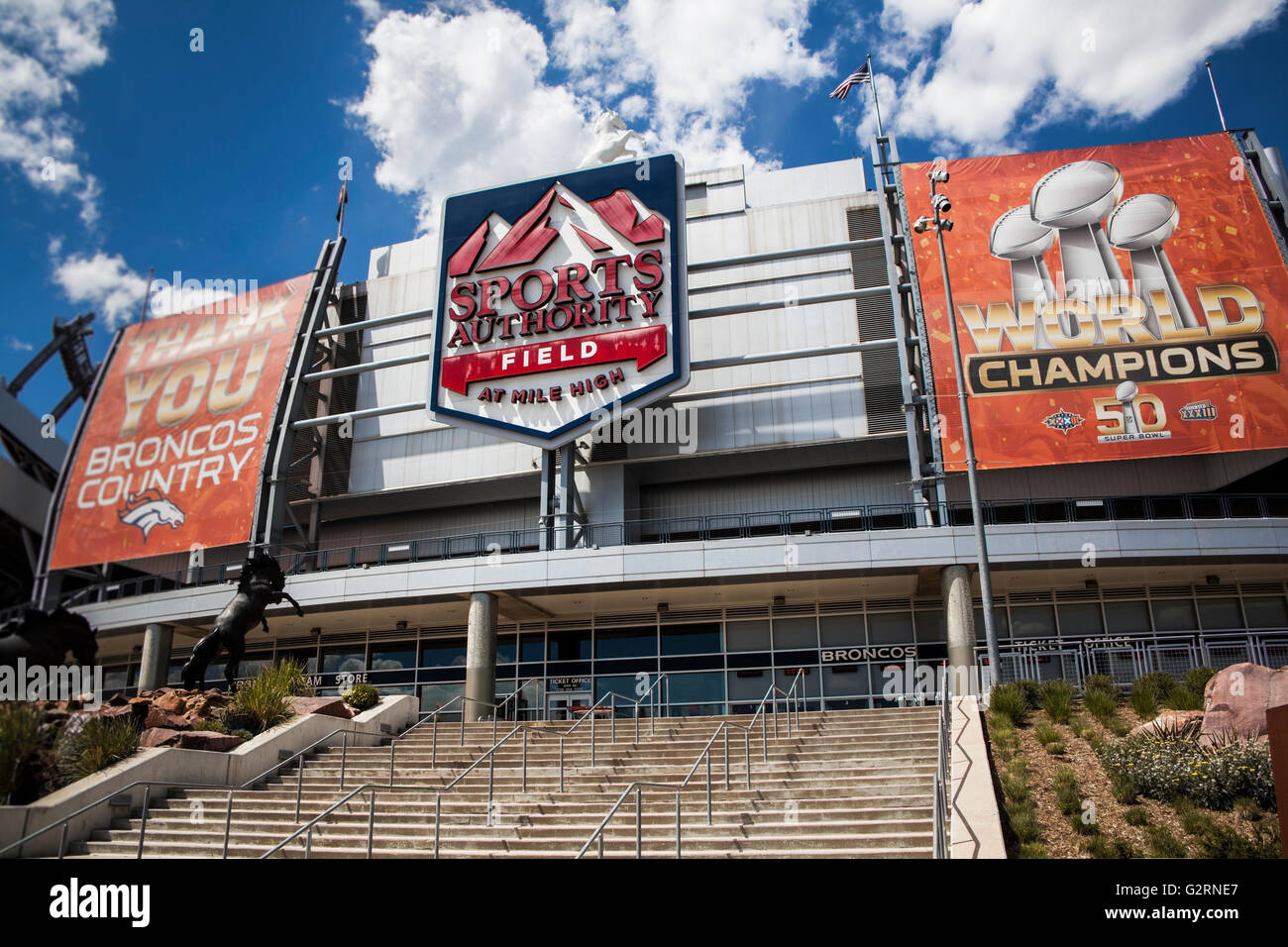 Sports Authority Field sign at Mile High Stadium, 5192016, one day