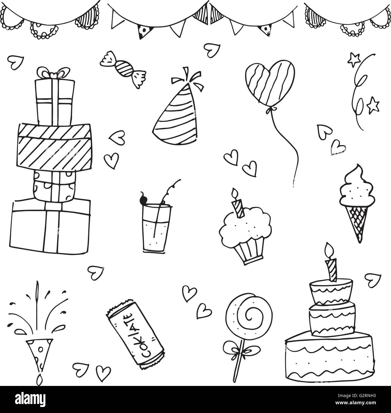 Happy birthday vector doodle hand drawn Stock Vector Image & Art - Alamy