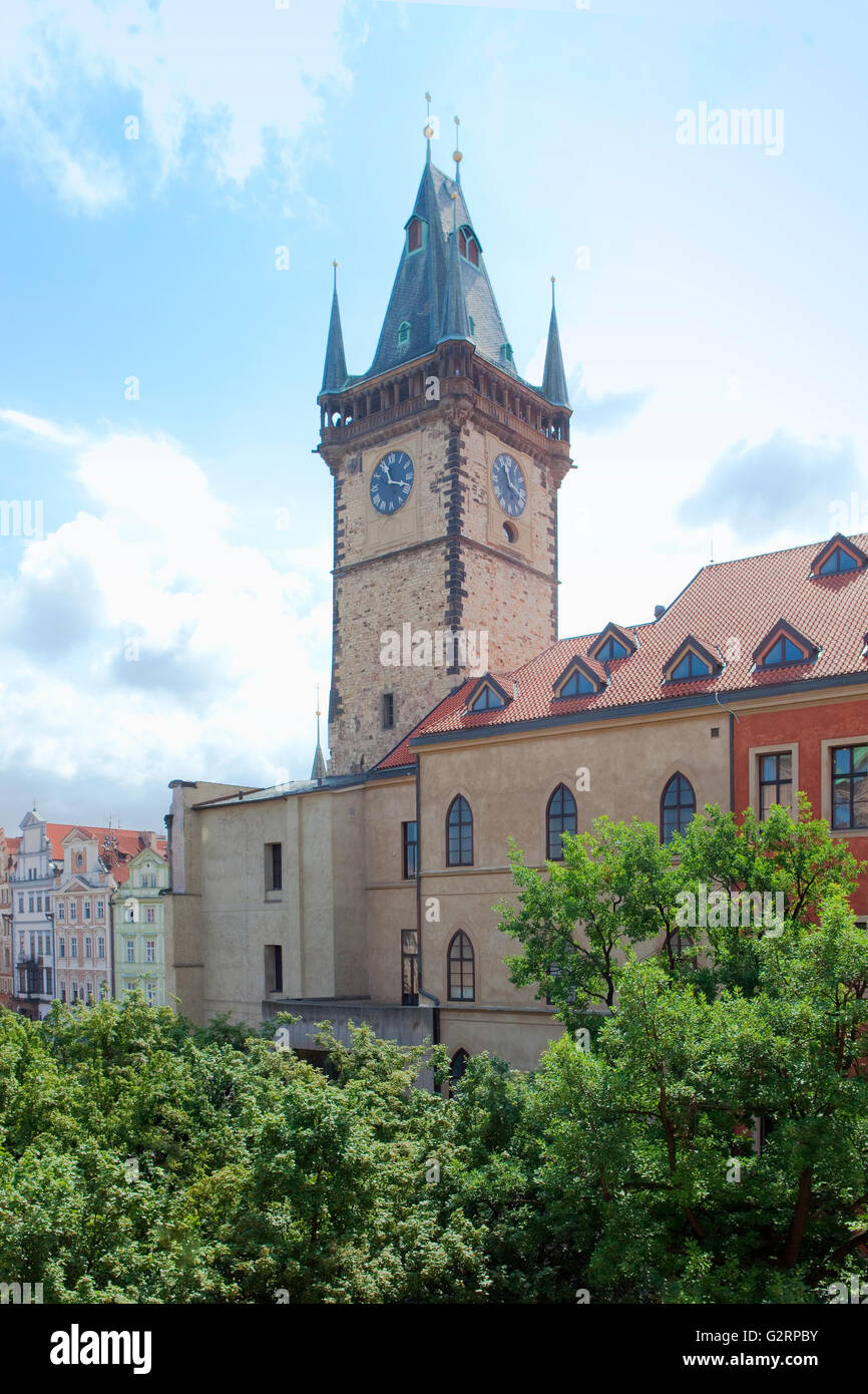 Czech Republic, Prague - Town Hall Tower at The Old Town Square Stock Photo