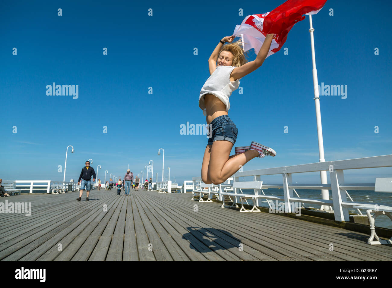 Sopot, Poland, young woman in photo session on the Sopot pier Stock Photo