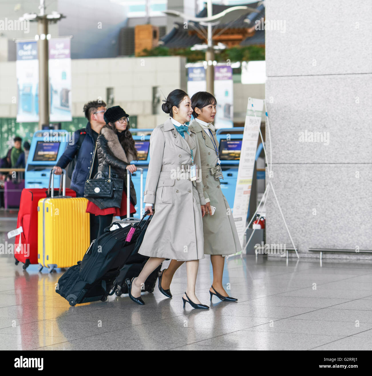 Incheon, South Korea February 15, 2016 Two Asian Korean female air