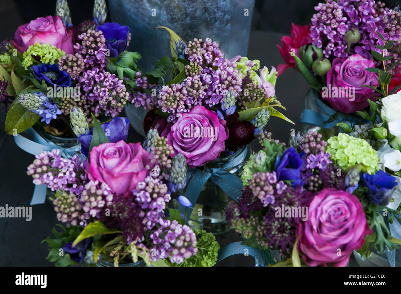 Beautiful bouquet of  rose, lilac and Astrantia flower Stock Photo