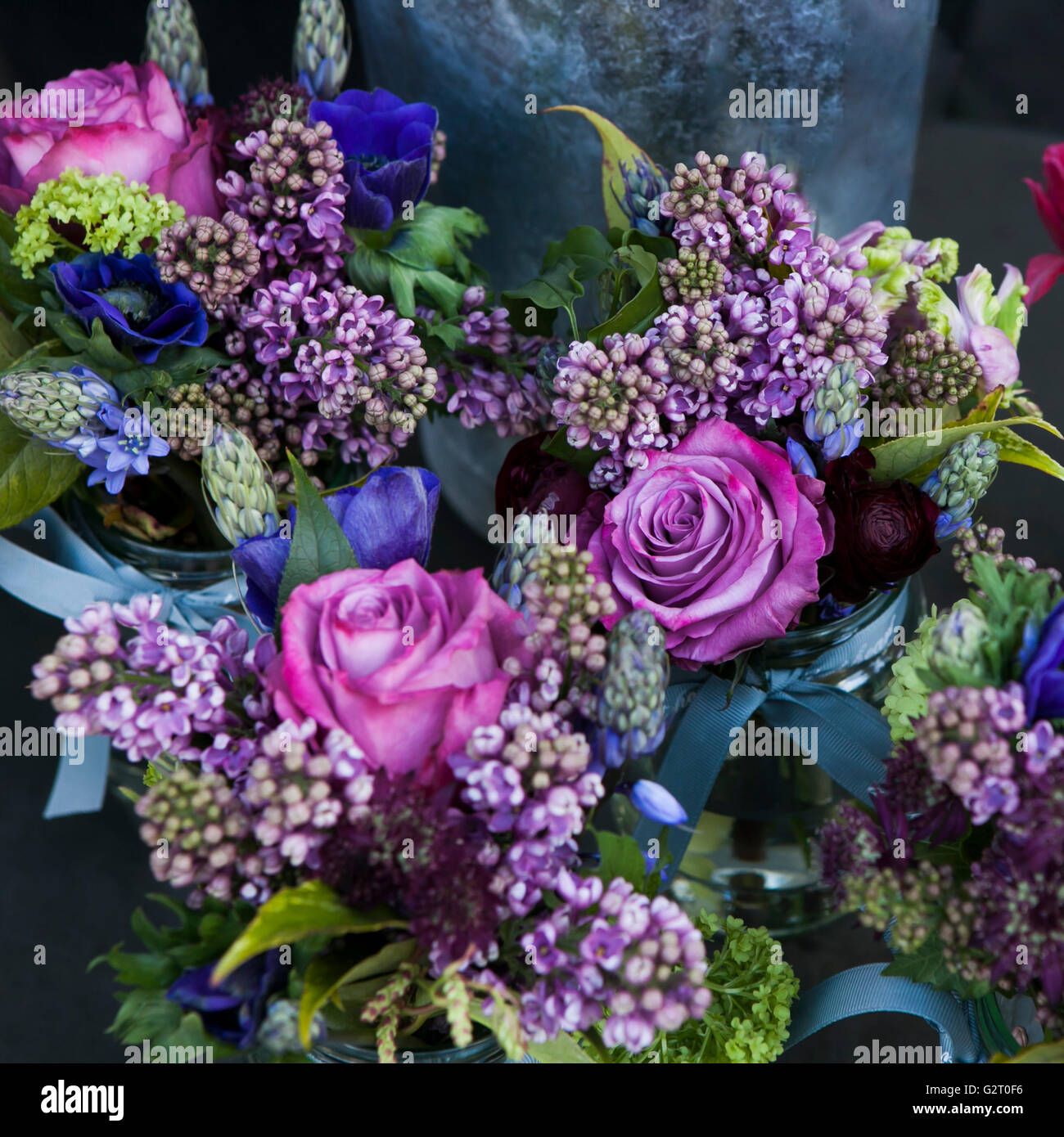 Beautiful bouquet of  rose, lilac and Astrantia flower Stock Photo