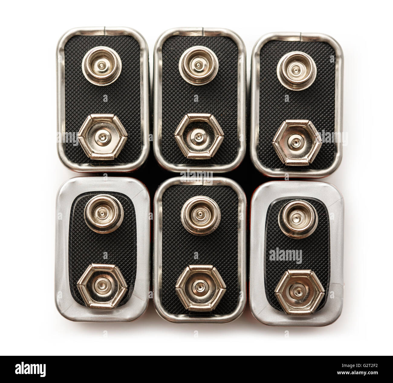 Group of many batterys on white in closeup Stock Photo