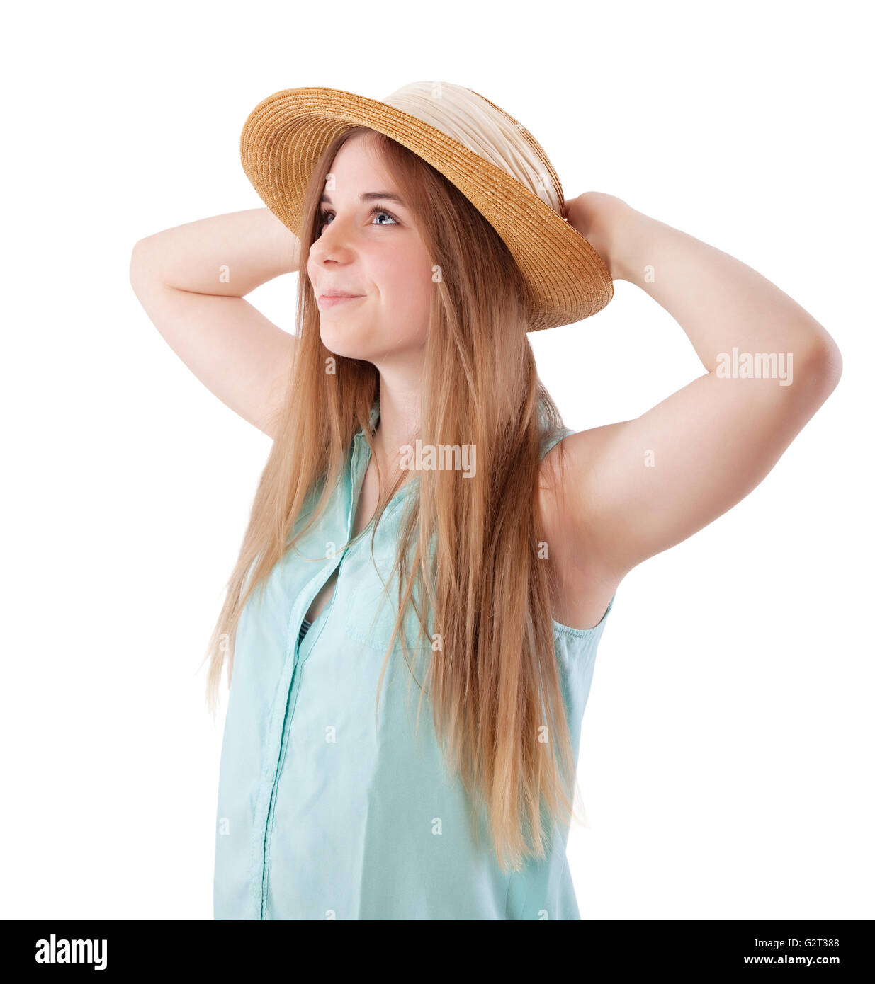 teenage girl wearing sun hat Stock Photo
