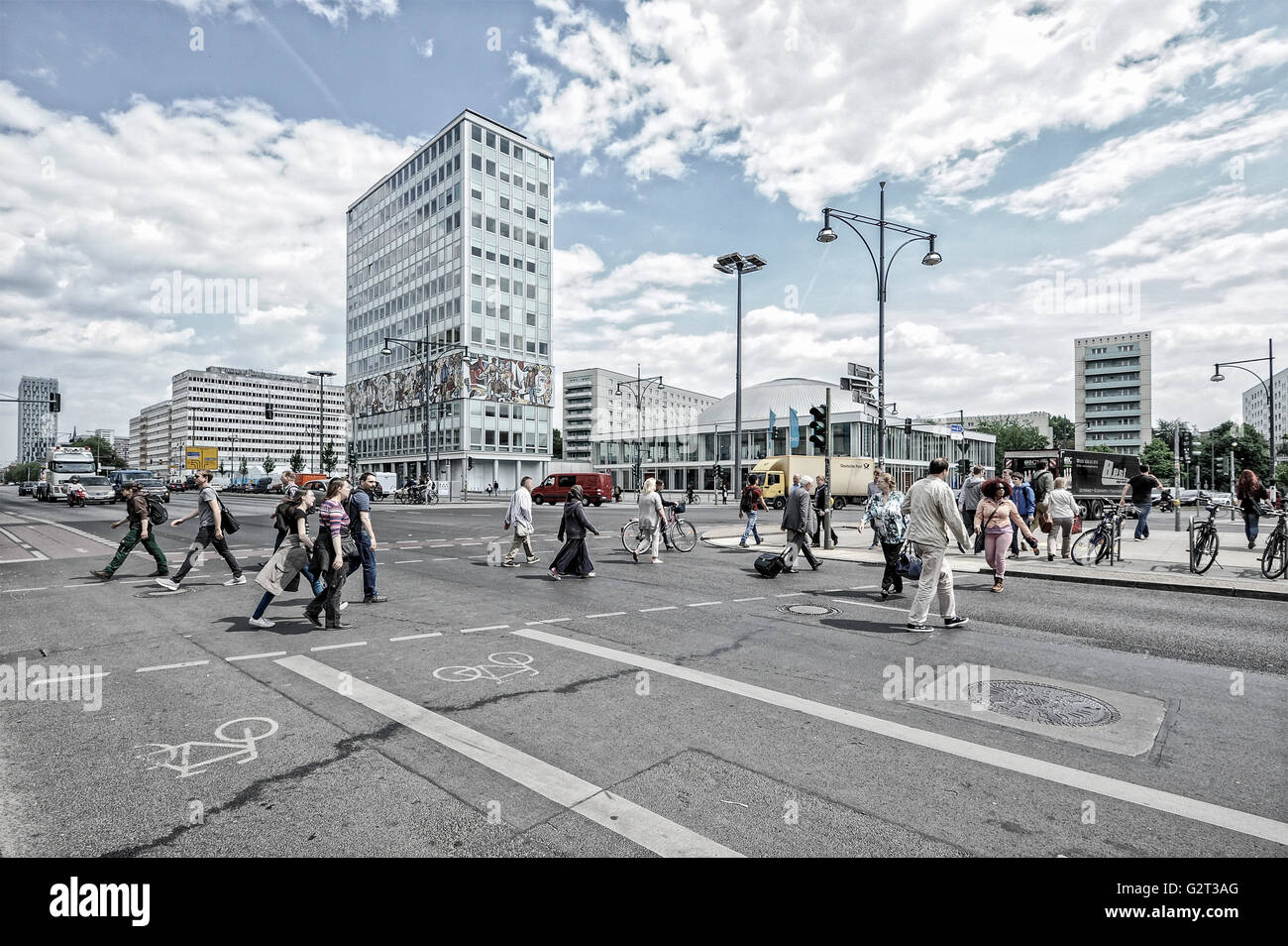Germany, Capital, Berlin, Alexanderplatz, Alex, Otto-Braun-Strasse, crossing Stock Photo