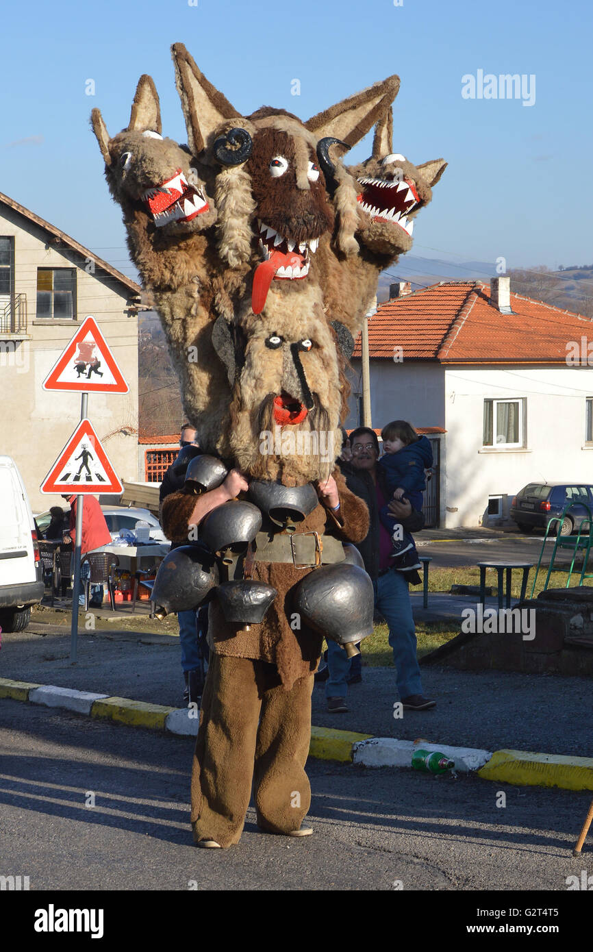 Kuker – Bulgarian mummer with kuker costume on Surva celebration – very old ritual left from pagan times in Bulgaria Stock Photo