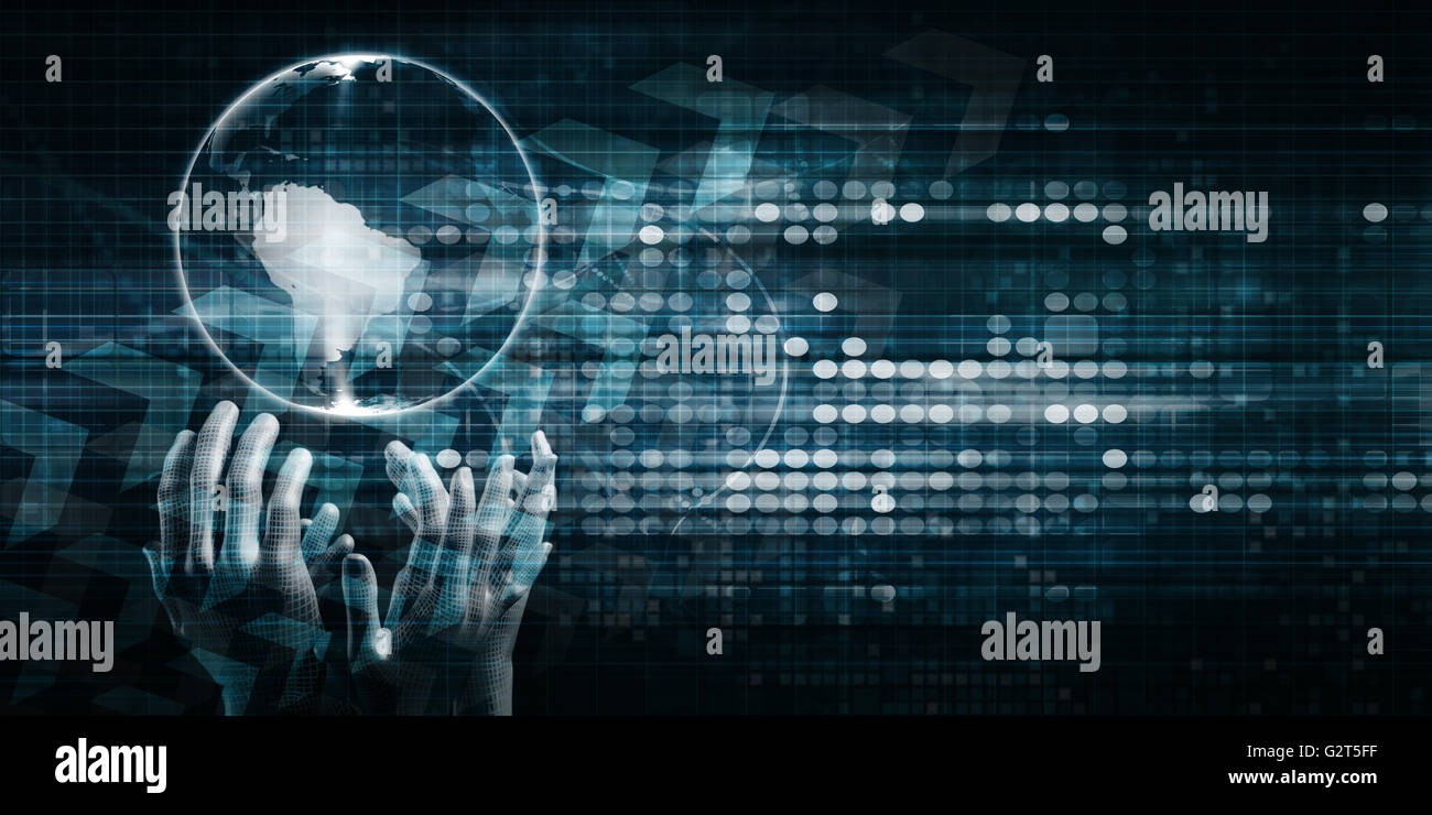 Data Access Concept with Hands Reaching for Globe Stock Photo