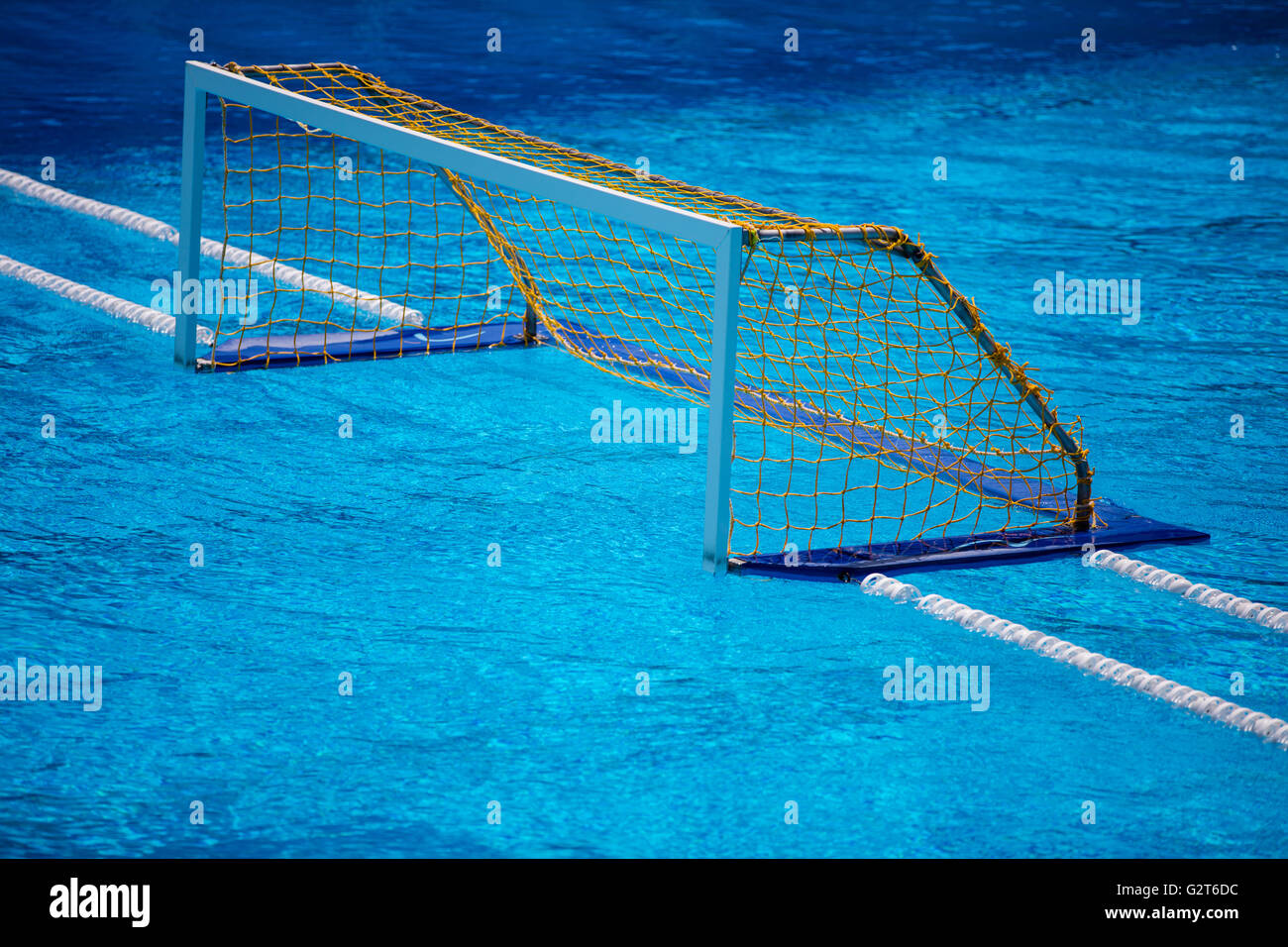 Water polo goal gate in olympic swimming pool Stock Photo