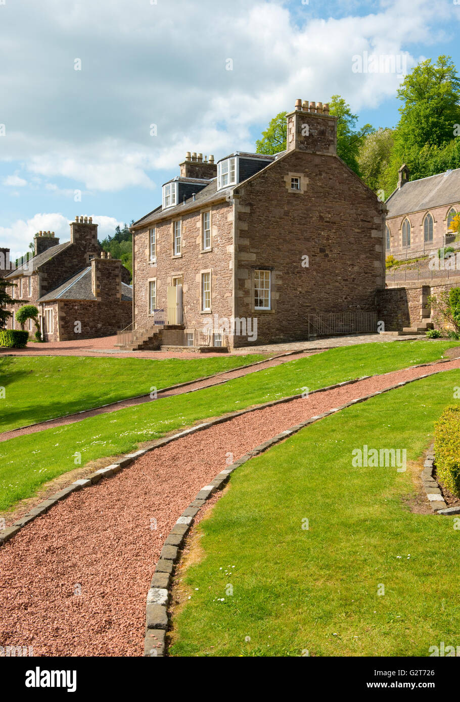 Robert Owen House and Garden.  New Lanark World Heritage Site Stock Photo