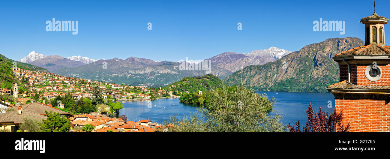 Lago di Como high definition panorama with Ossuccio and Isola Comacina Stock Photo