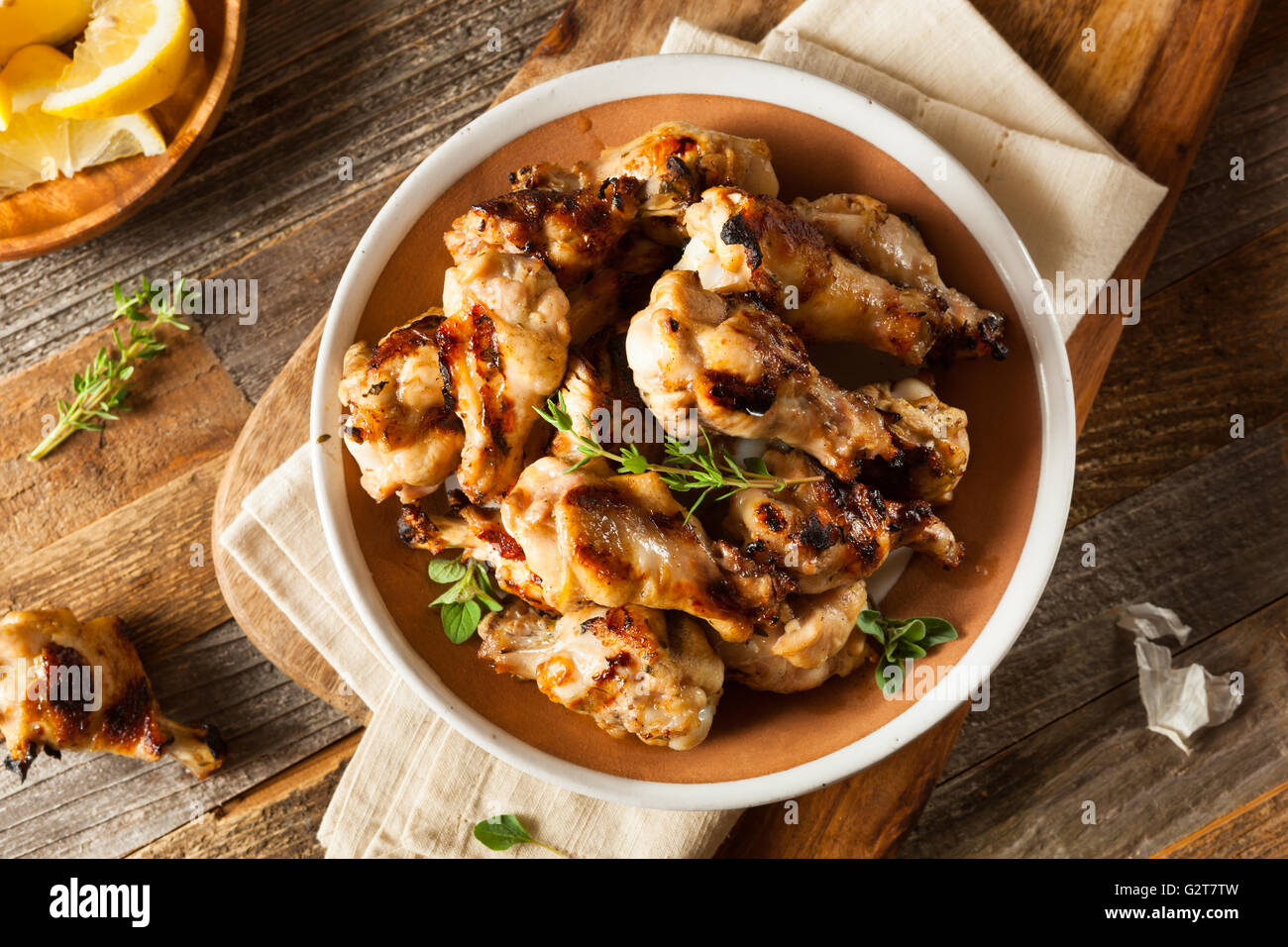 Grilled Lemon Garlic Chicken Wings Ready to Eat Stock Photo Alamy