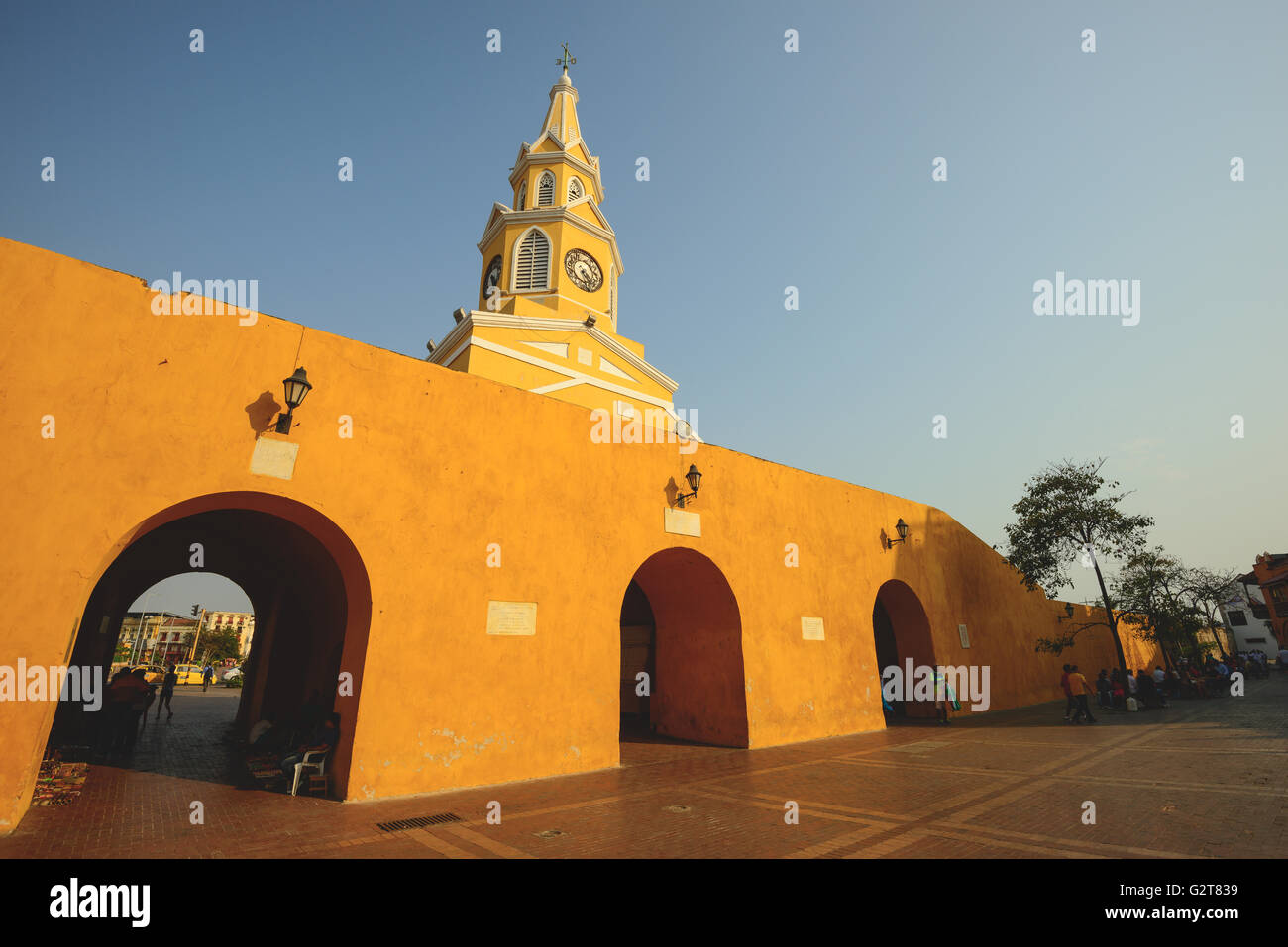 Clock tower in Cartegena city on the north coast of Colombia Stock Photo