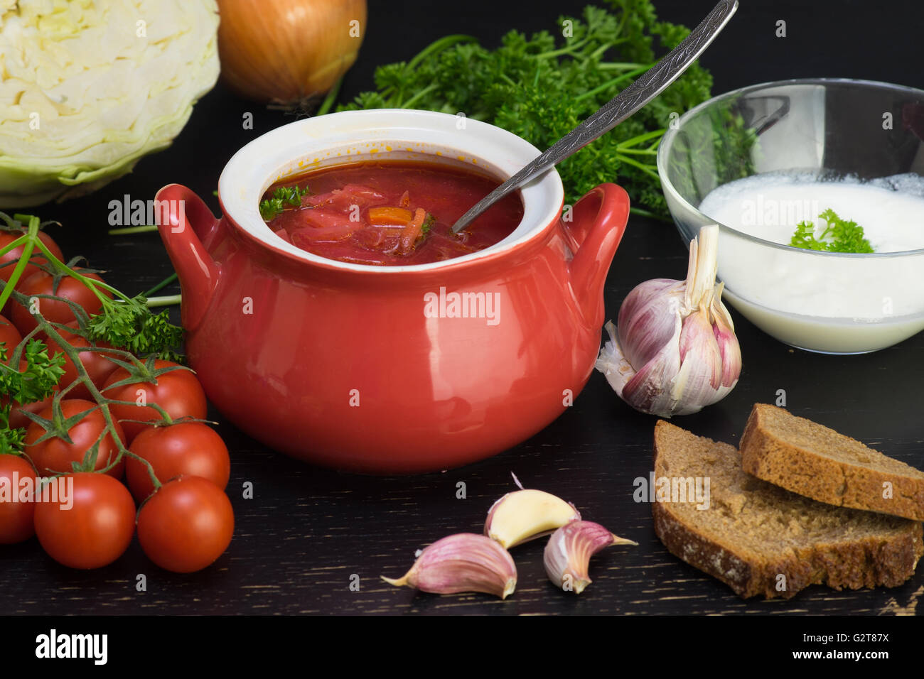 Pot of traditional Russian and Slavic cabbage soup Stock Photo Alamy