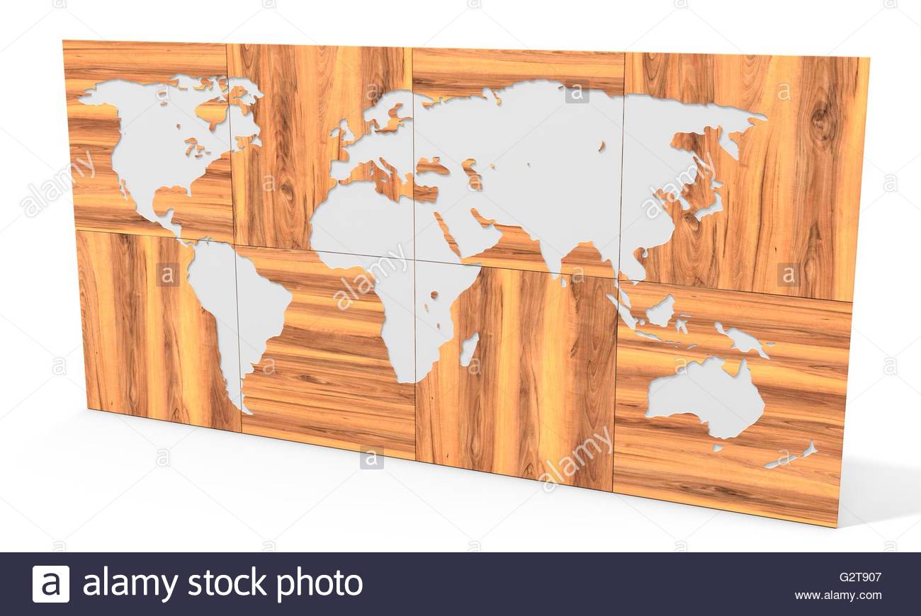 3d Map Made Of Wooden Blocks Wallpaper On White Background 3d