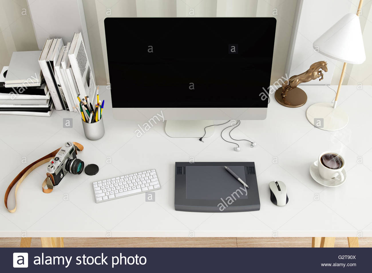 Photographer Desktop Computer With Drawing Tablet On A Desk In