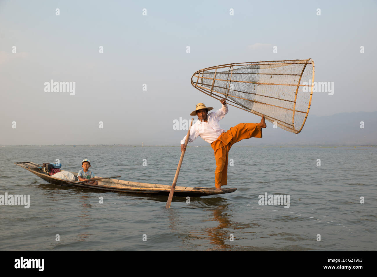 Traditional way of casting a fishing net from a boat, in Valadero