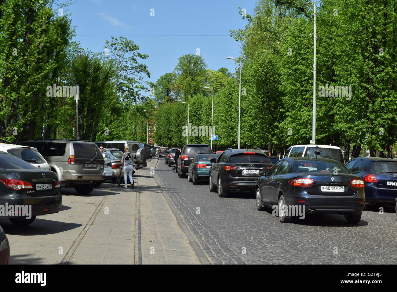 Tram view of Kaliningrad: modern state of the westernmost tramway in Russia Stock Photo