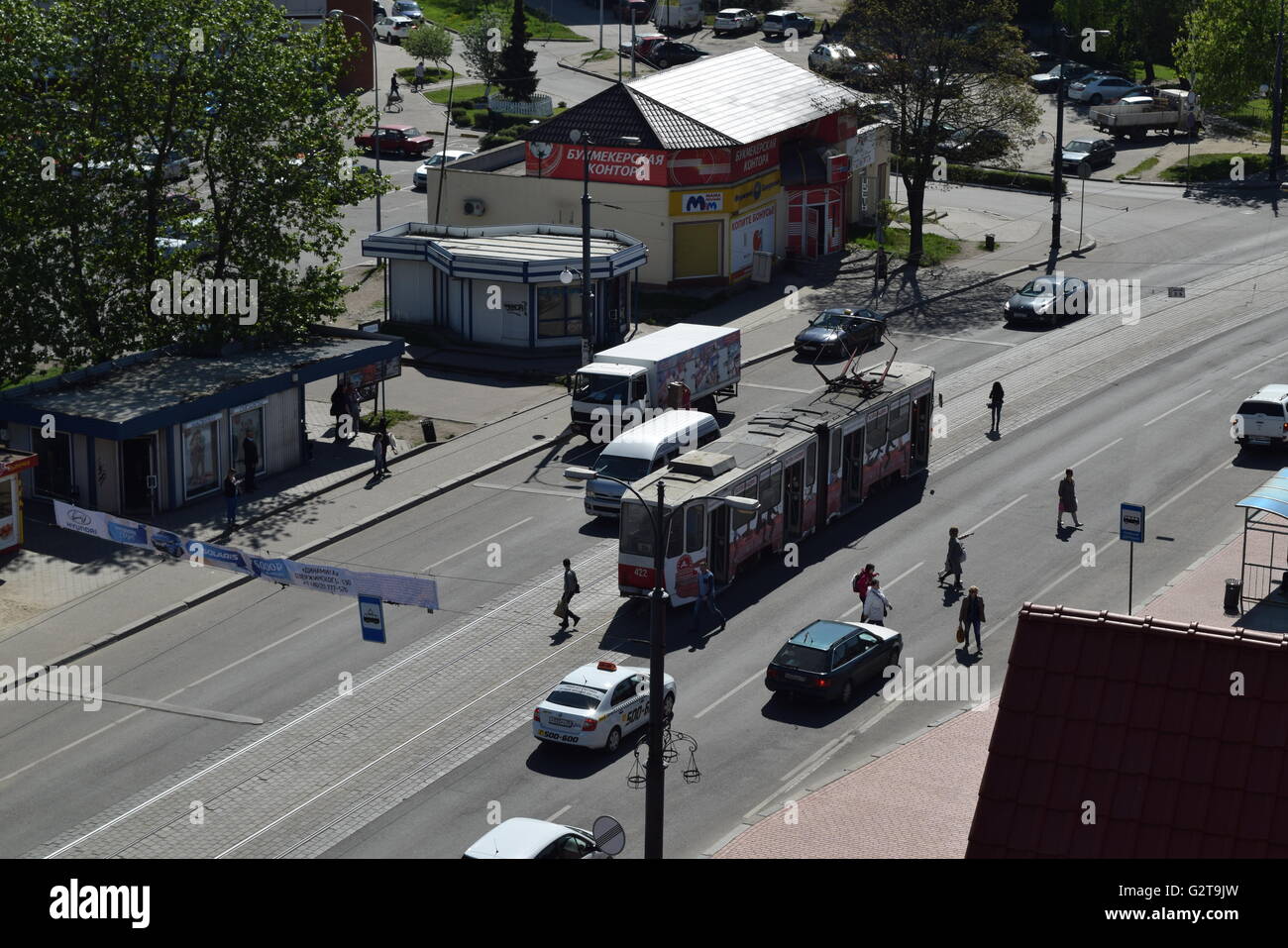 Tram view of Kaliningrad: modern state of the westernmost tramway in Russia Stock Photo