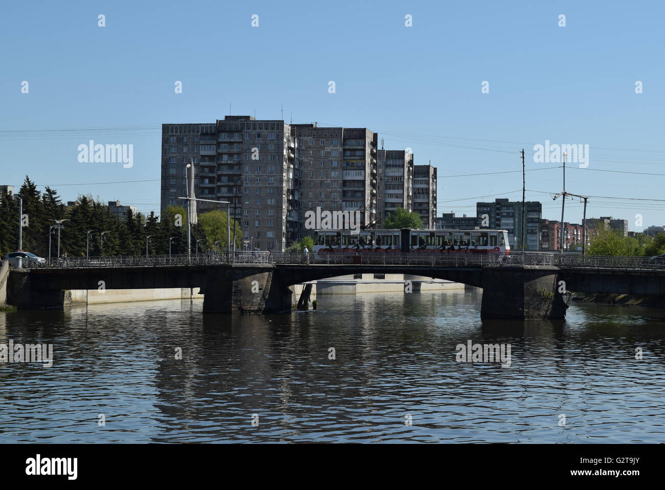 Tram view of Kaliningrad: modern state of the westernmost tramway in Russia Stock Photo