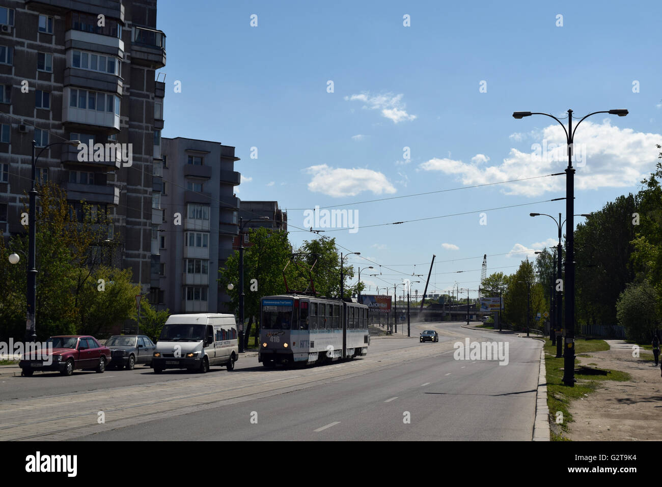 Tram view of Kaliningrad: modern state of the westernmost tramway in Russia Stock Photo