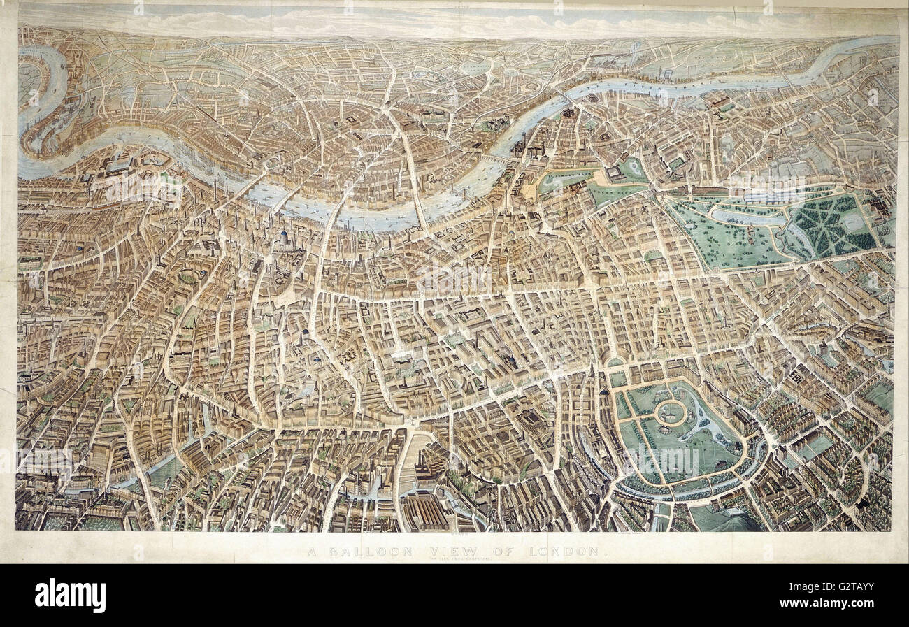 Banks & Co.; Wilson, Effingham - print; coloured etching and aquatint - A Balloon View of London as seen - Stock Photo