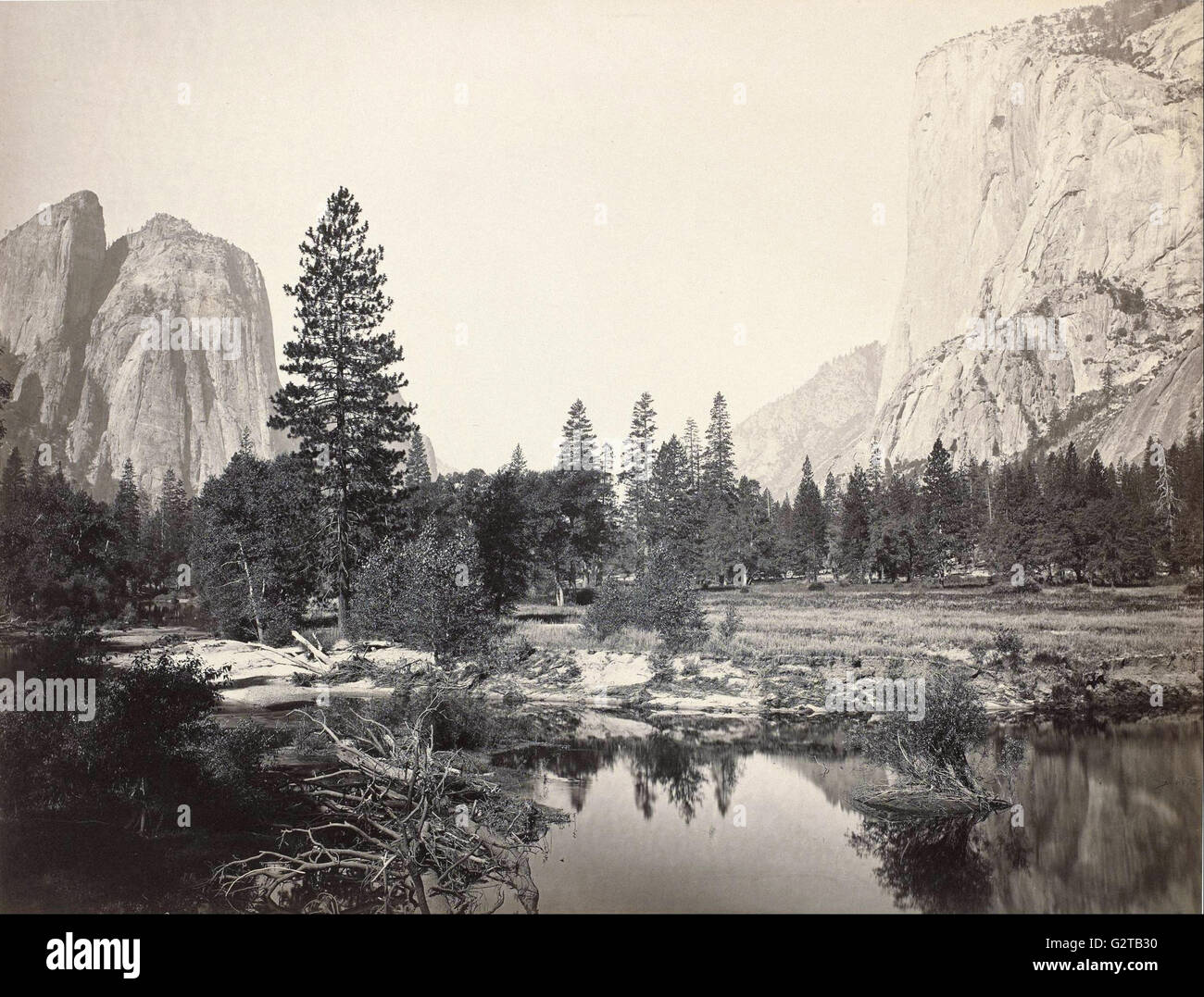 Carleton Emmons Watkins - Down the Valley, Yosemite, Cathedral Rocks, El Capitan, Yosemite - Stock Photo
