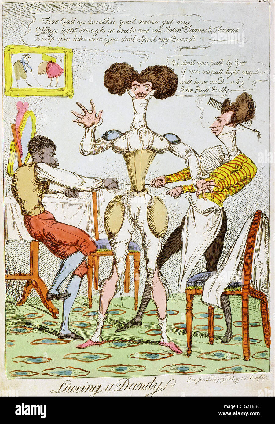 Tegg, T. - print; coloured etching - Laceing a Dandy - Stock Photo