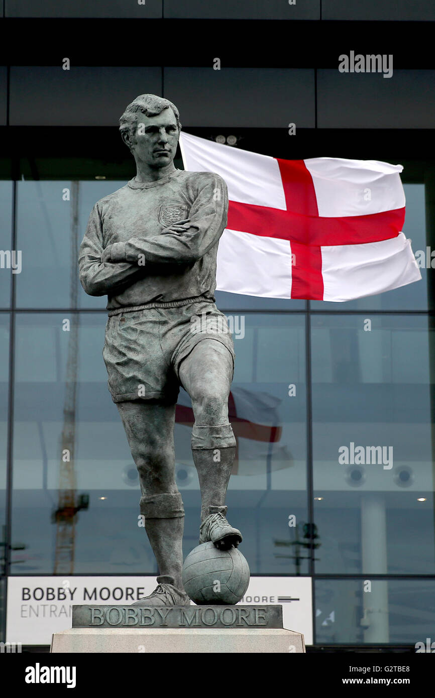 The Bobby Moore statue outside Wembley Stadium before the International