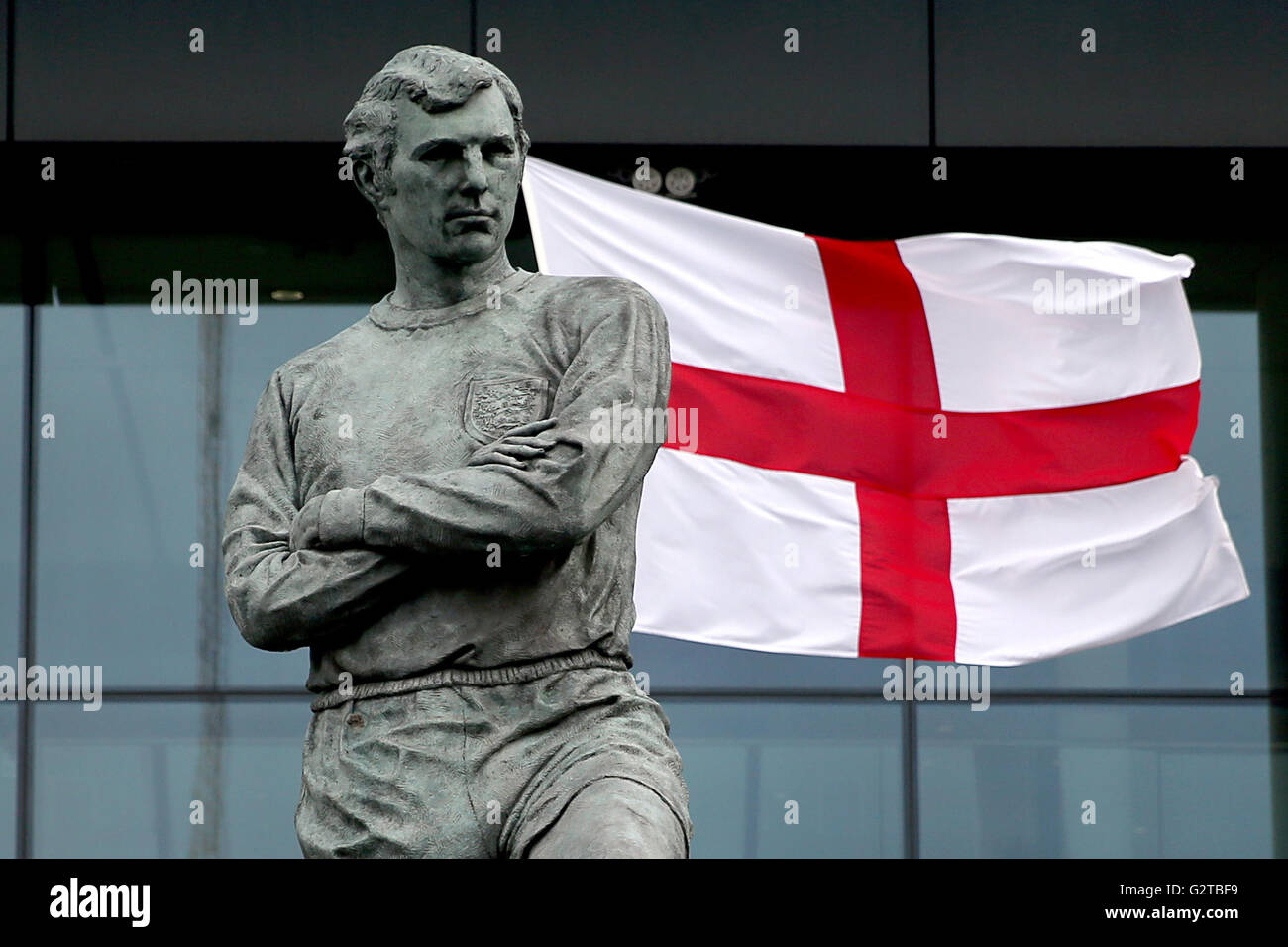 The Bobby Moore statue outside Wembley Stadium before the International